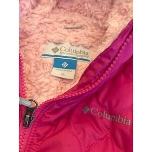 Columbia Girls Pink Quilted Heart Puffer Jacket Fleece Lined Hooded XL 18/20
